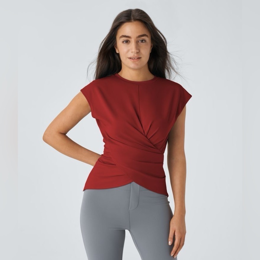 Halara Cap Sleeve Crossover Hem Adjustable Button Work Top XL